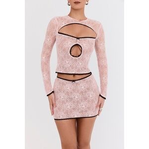 NEW House of CB Mistress Rocks Peony Lace Cutout Top & Skirt Set XS